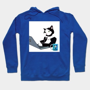 Tuxedo  cat on laptop computer Hoodie